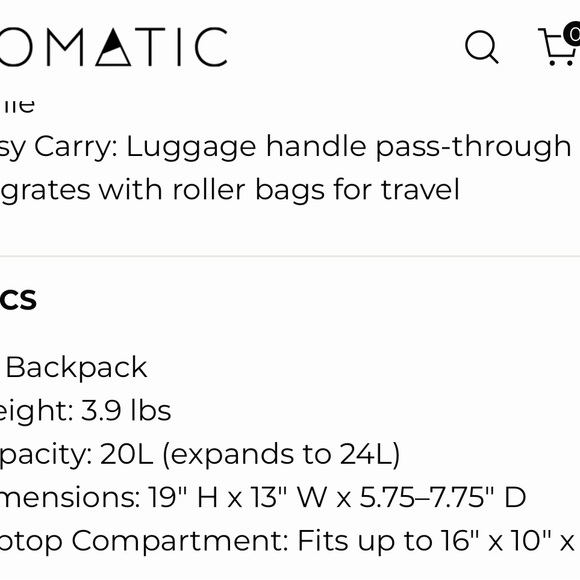 Nomadic 20L Backpack in black. Like new, used once - Picture 10 of 11